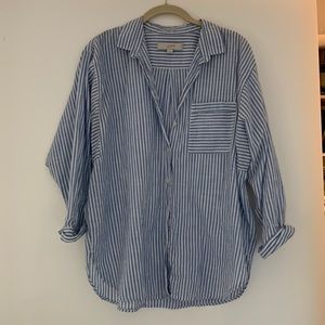Blue and white pin striped loft button down shirt